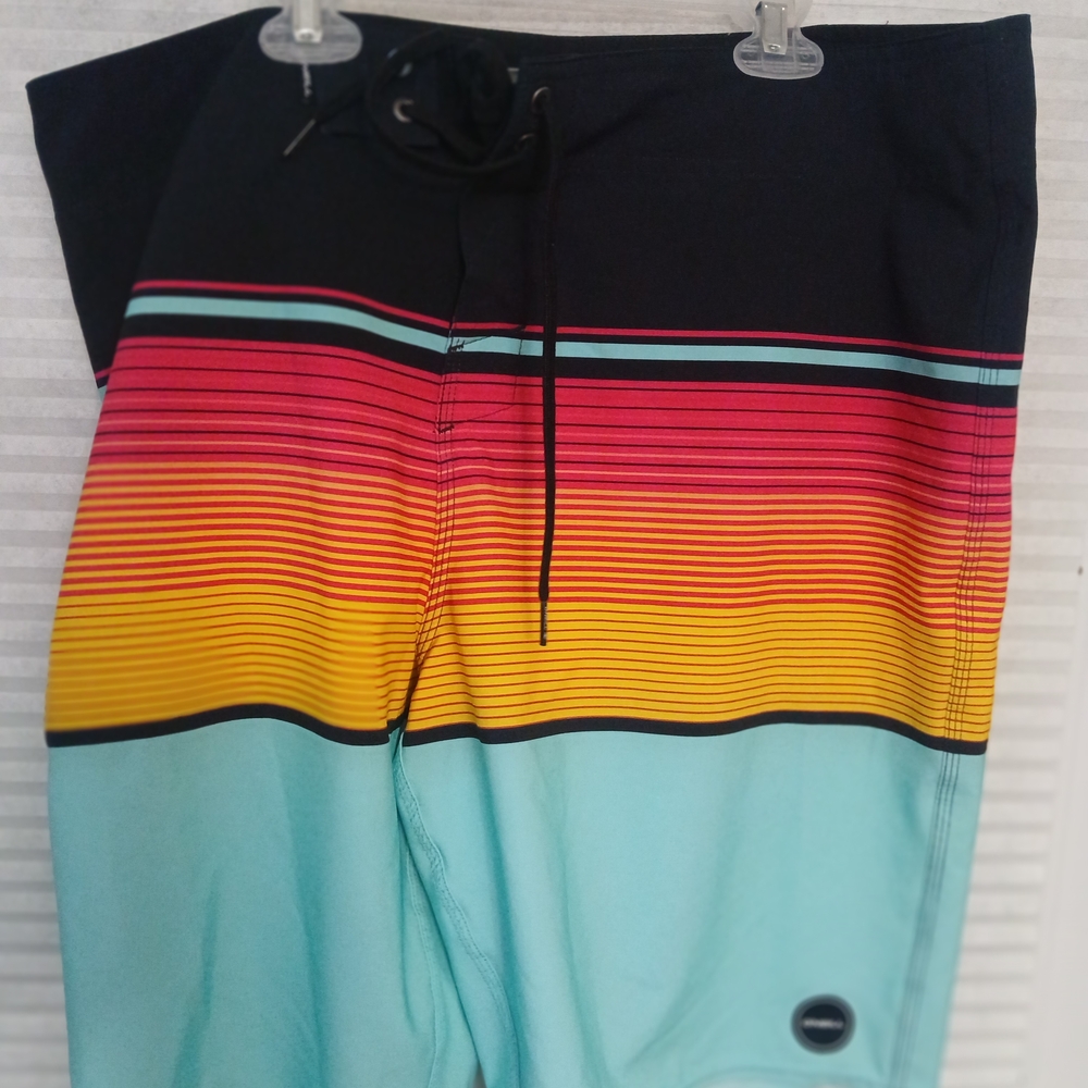 O'Neill Black and Multicolor Striped Board Shorts